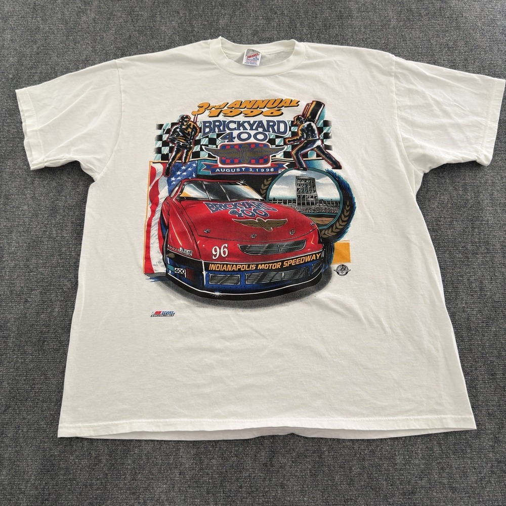 Vintage 1996 Brickyard 400 NASCAR T-Shirt White 2XL Jerzees Jeff Gordon